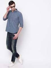 Cotton Full Sleeves Blue Casual Shirt