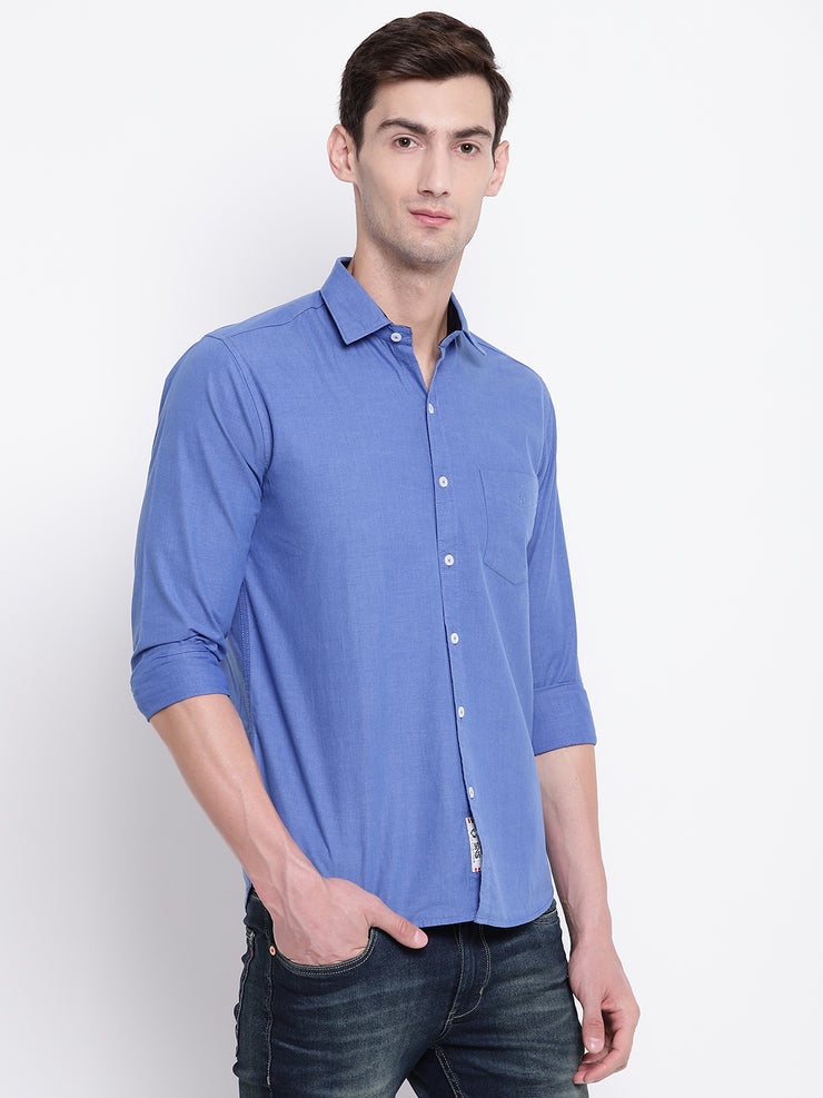 Cotton Full Sleeves Blue Casual Shirt