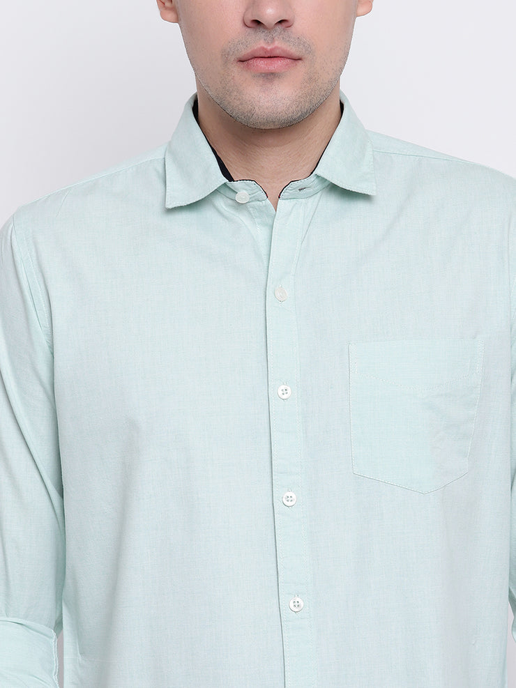 Cotton Full Sleeves Green Casual Shirt