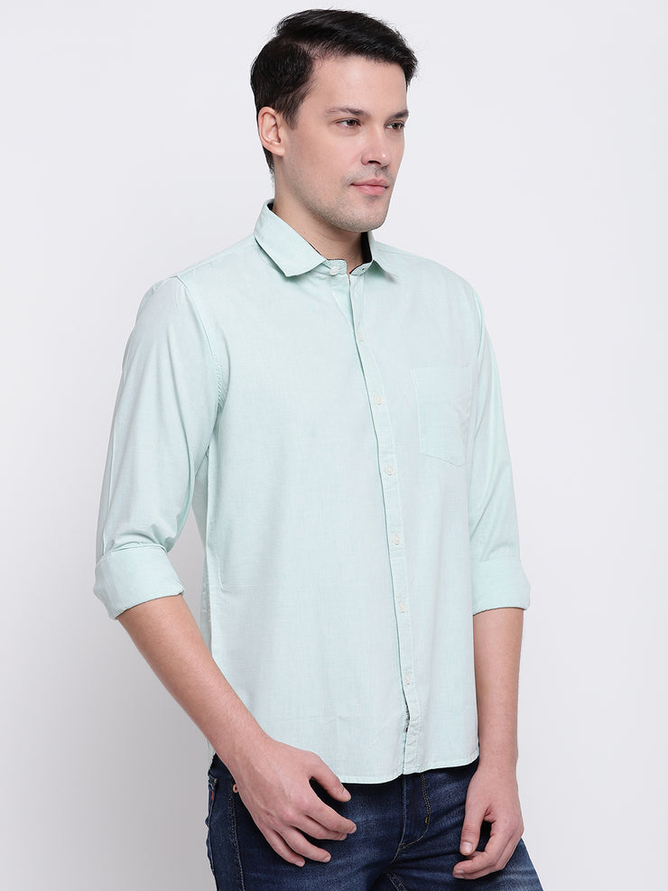 Cotton Full Sleeves Green Casual Shirt