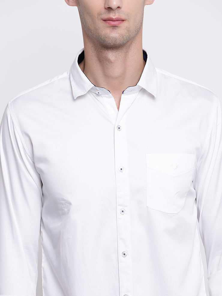 White Casual Full Sleeves Satin Shirt