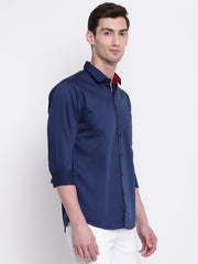 Blue Casual Full Sleeves Satin Shirt