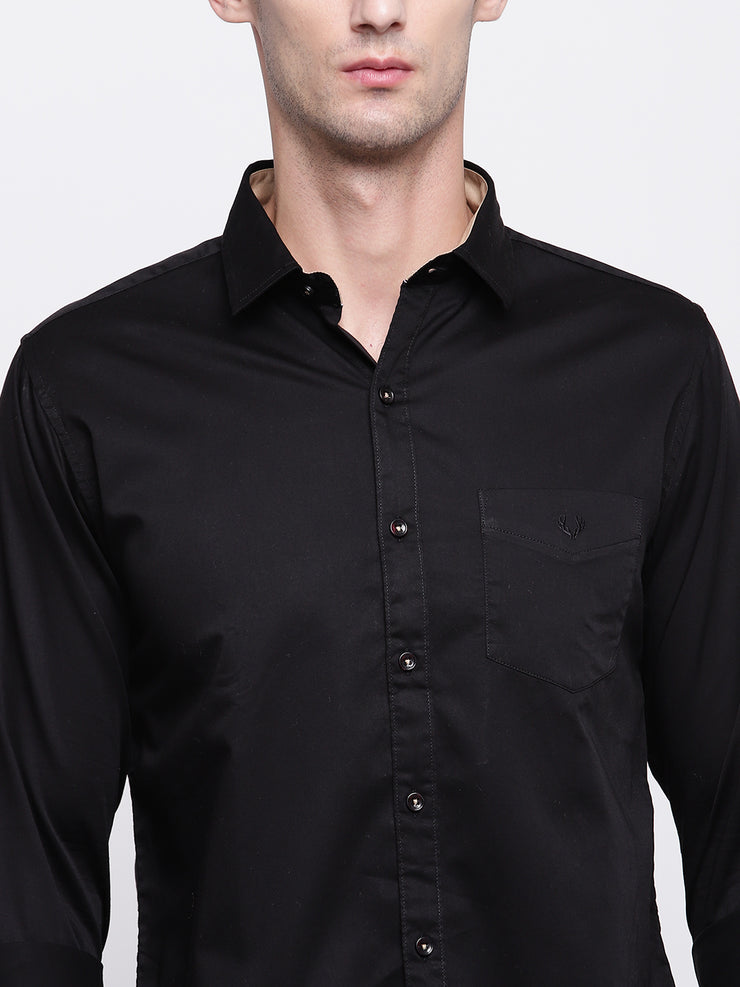 Black and Coffee Casual Full Sleeves Satin Shirt