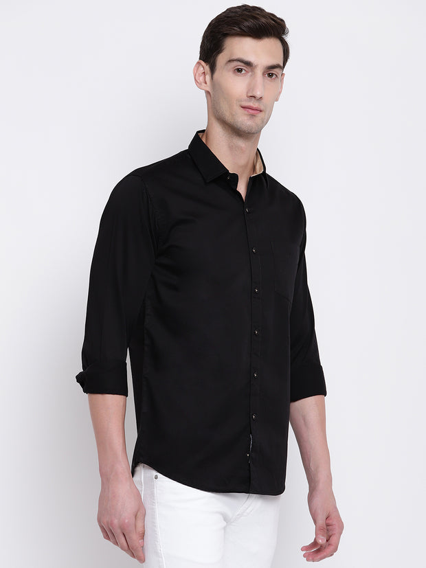 Black and Coffee Casual Full Sleeves Satin Shirt