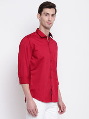 Red Casual Full Sleeves Satin Shirt