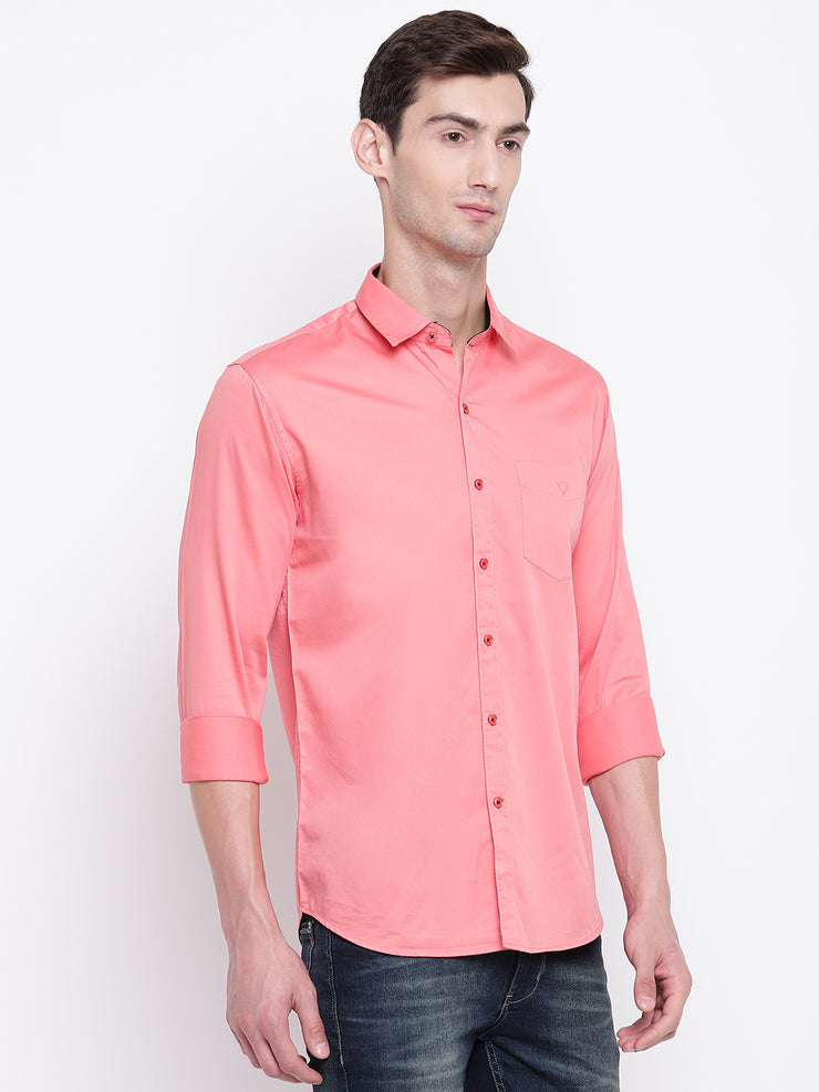 Pink Casual Full Sleeves Satin Shirt