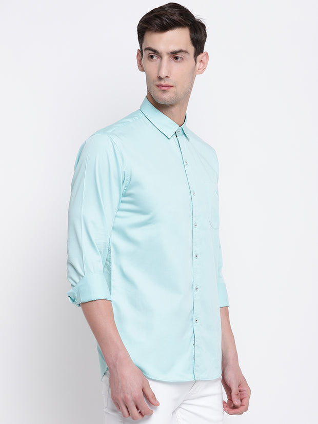 Blue Casual Full Sleeves Satin Shirt