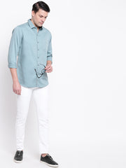 Turquoise Casual Full Sleeves Satin Shirt