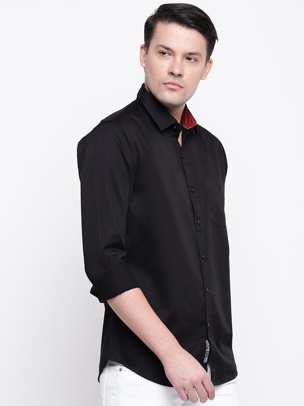 Black and Red Casual Full Sleeves Satin Shirt