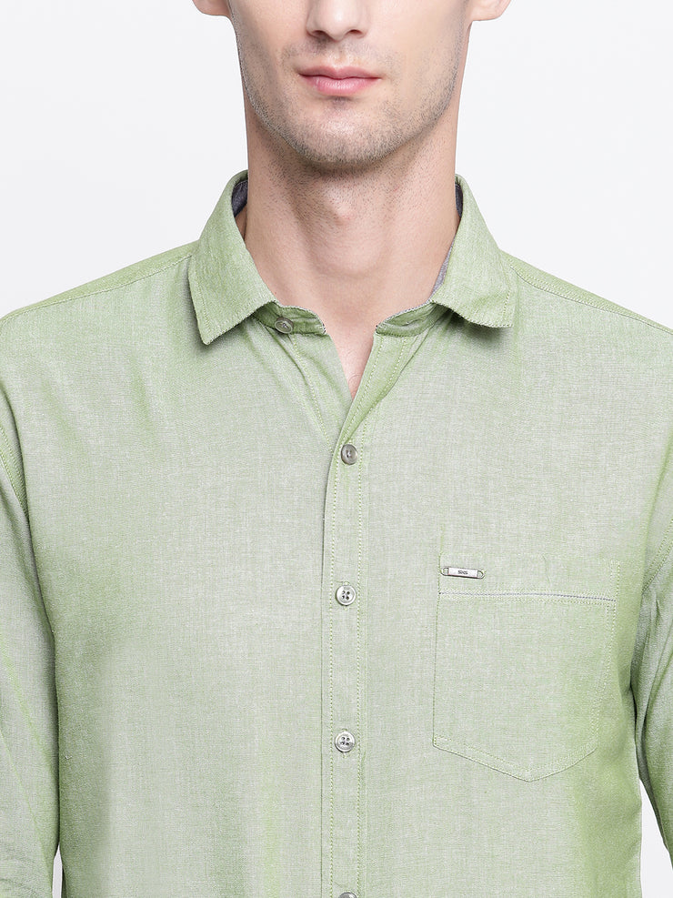 Green Solid Cotton Full Sleeves Shirt