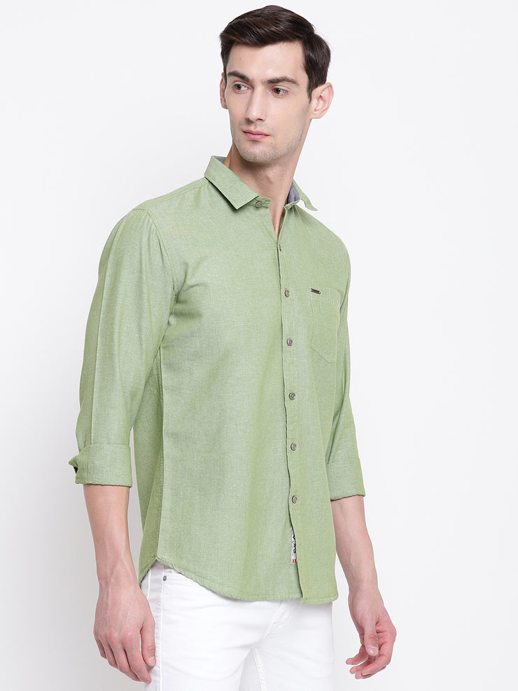 Green Solid Cotton Full Sleeves Shirt