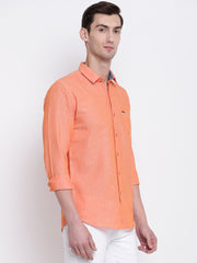 Orange Solid Cotton Full Sleeves Shirt