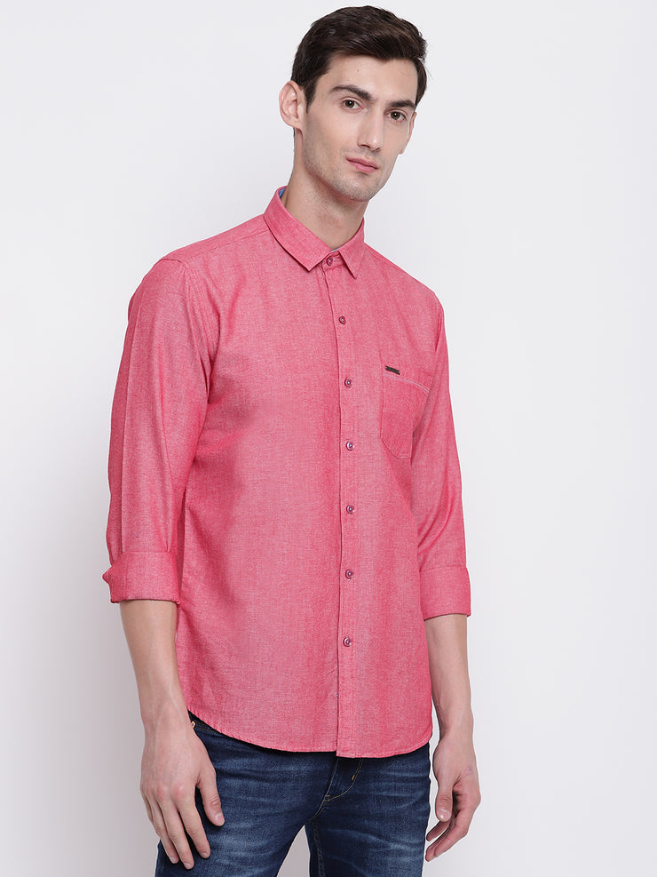 Pink Solid Cotton Full Sleeves Shirt