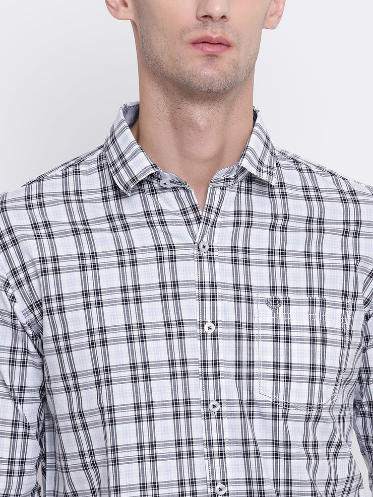 Black Regular fit Cotton Checkered Casual Shirt