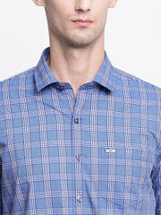 Checkered Casual Blue Cotton Shirt