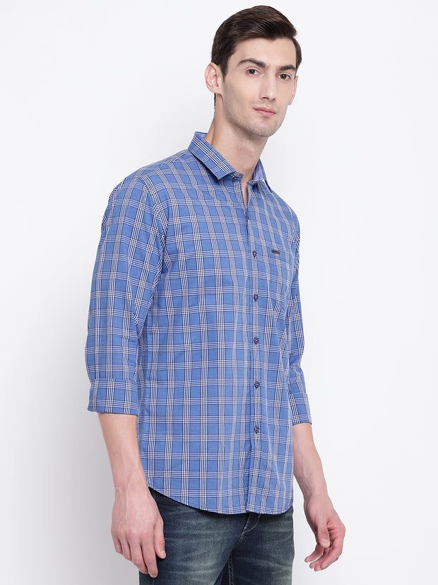 Checkered Casual Blue Cotton Shirt