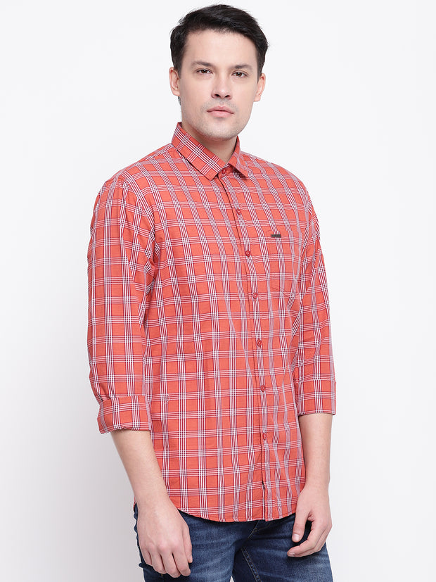 Checkered Casual Red Cotton Shirt