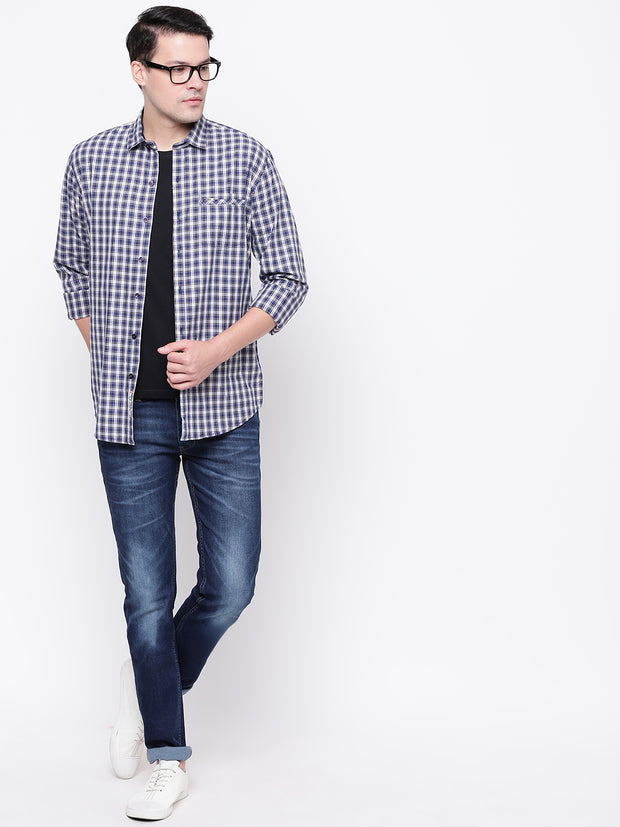 Checkered Blue Casual Full Sleeves  Cotton  Shirt