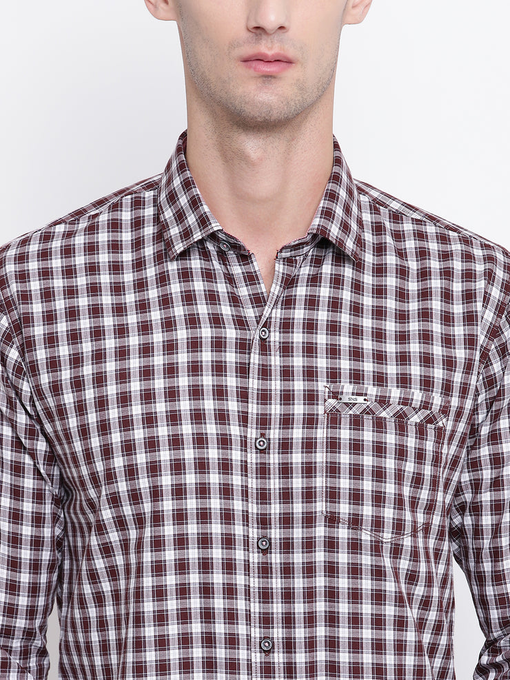 Checkered Maroon Casual Full Sleeves  Cotton  Shirt