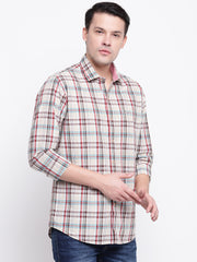 Checkered Beige Casual Spread Collar Cotton Shirt