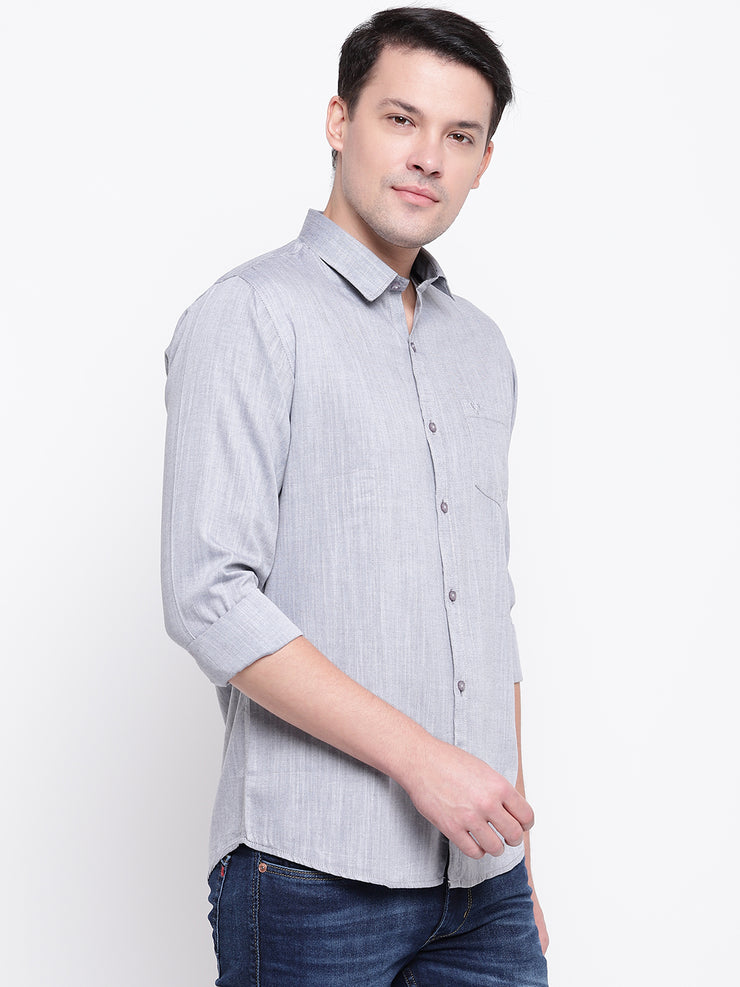 Grey Satin Regular Fit Casual Shirt