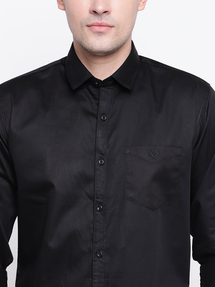 Black Regular Fit Casual Satin Shirt