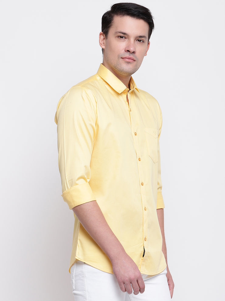 Yellow Regular Fit Casual Satin Shirt