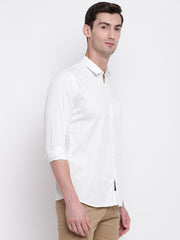 White  Regular Fit Casual Satin Shirt